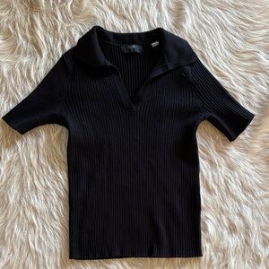 Tahari Black Ribbed Knit Top